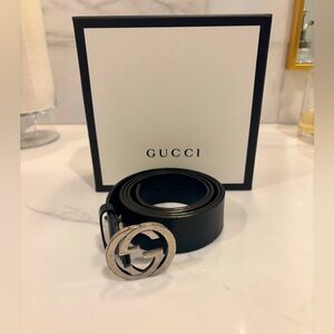 Gucci Interlocking G Black Leather Belt